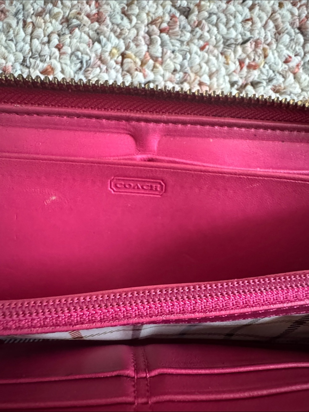 Coach Brown Signature Wallet with Pink Stripe and Red Trim - Picture 3 of 4